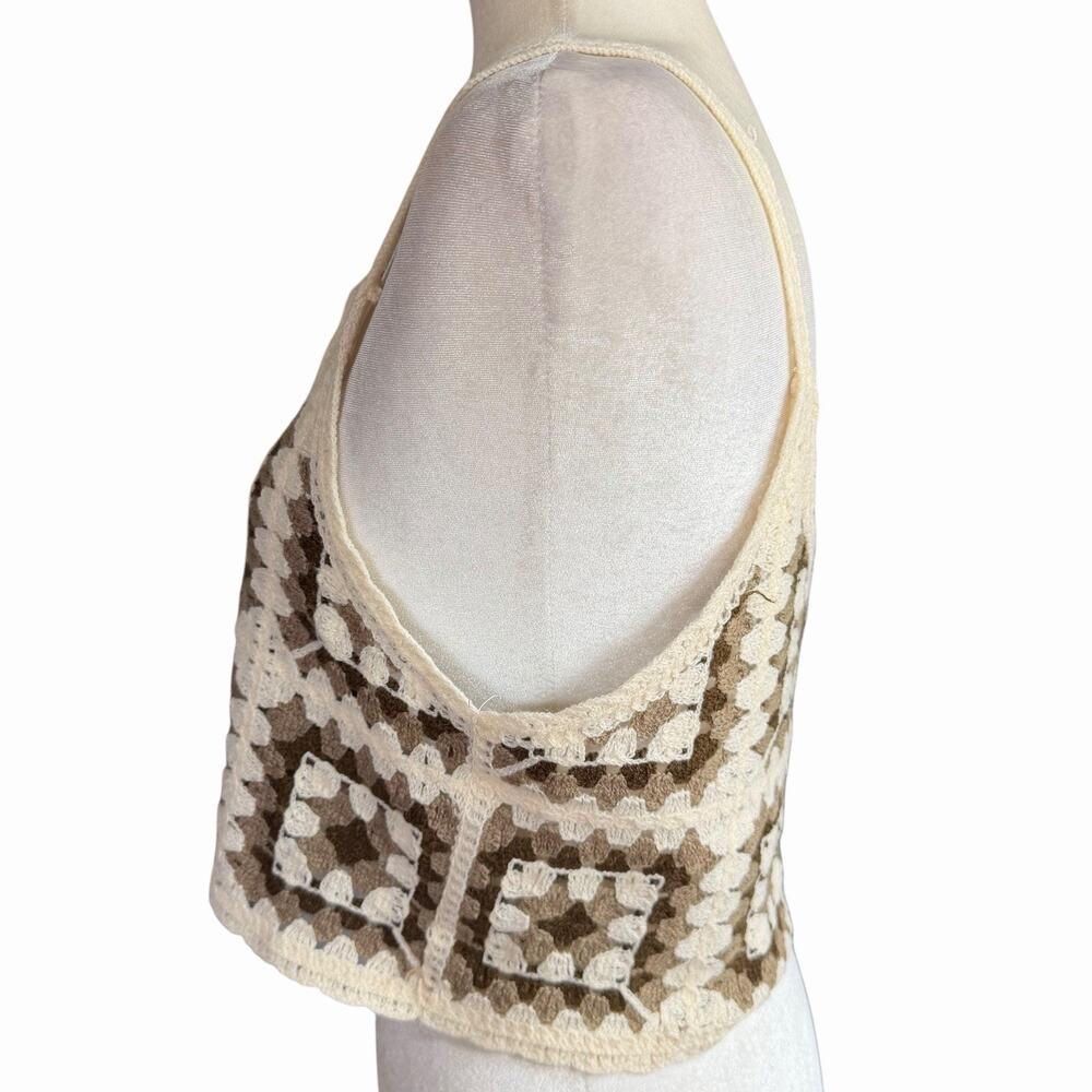 Rebellion Again Crochet Knit Cropped Tank Boho Hippie Size Large Bohemian - Picture 2 of 9